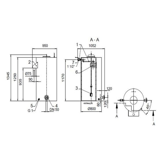 KSB Vorbehälter mit freiem Auslauf Gesamtvolumen 600 l, nutzbares Volumen 300 l, R 1 1/2