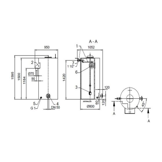 KSB Vorbehälter mit freiem Auslauf Gesamtvolumen 750 l, nutzbares Volumen 500 l, R 1 1/2