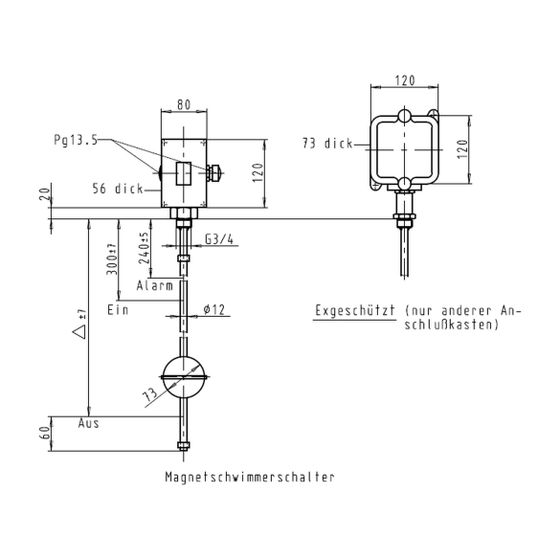 KSB Magnetschwimmerschalter MSA 100 zum Einschrauben, maximal 120 Grad C, 1.4571