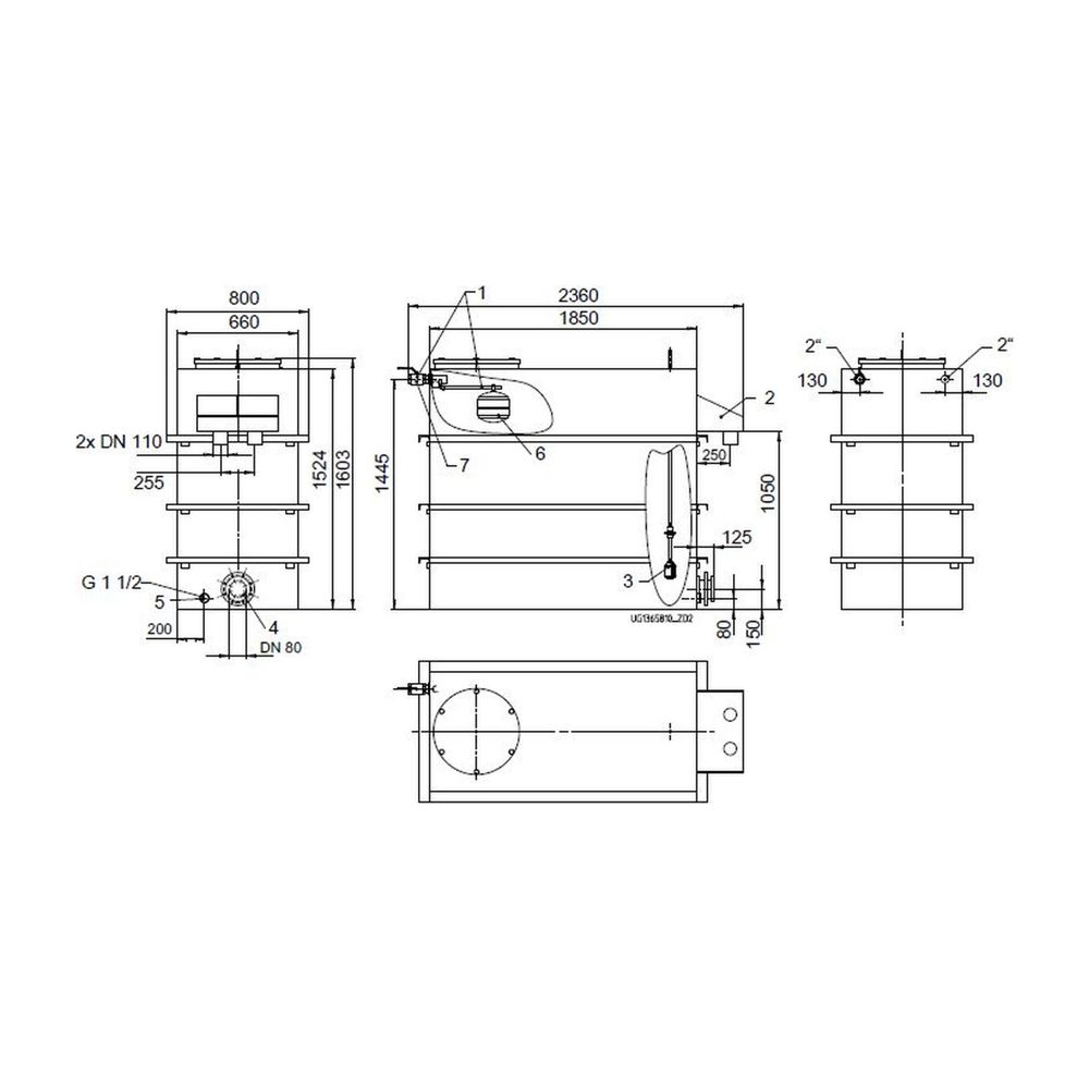 KSB Vorbehälter mit freiem Auslauf Gesamtvolumen 1800 l, nutzbaren Volumen 1080 l, 2 x R ... KSB-01371576 4031932198967 (Abb. 1)