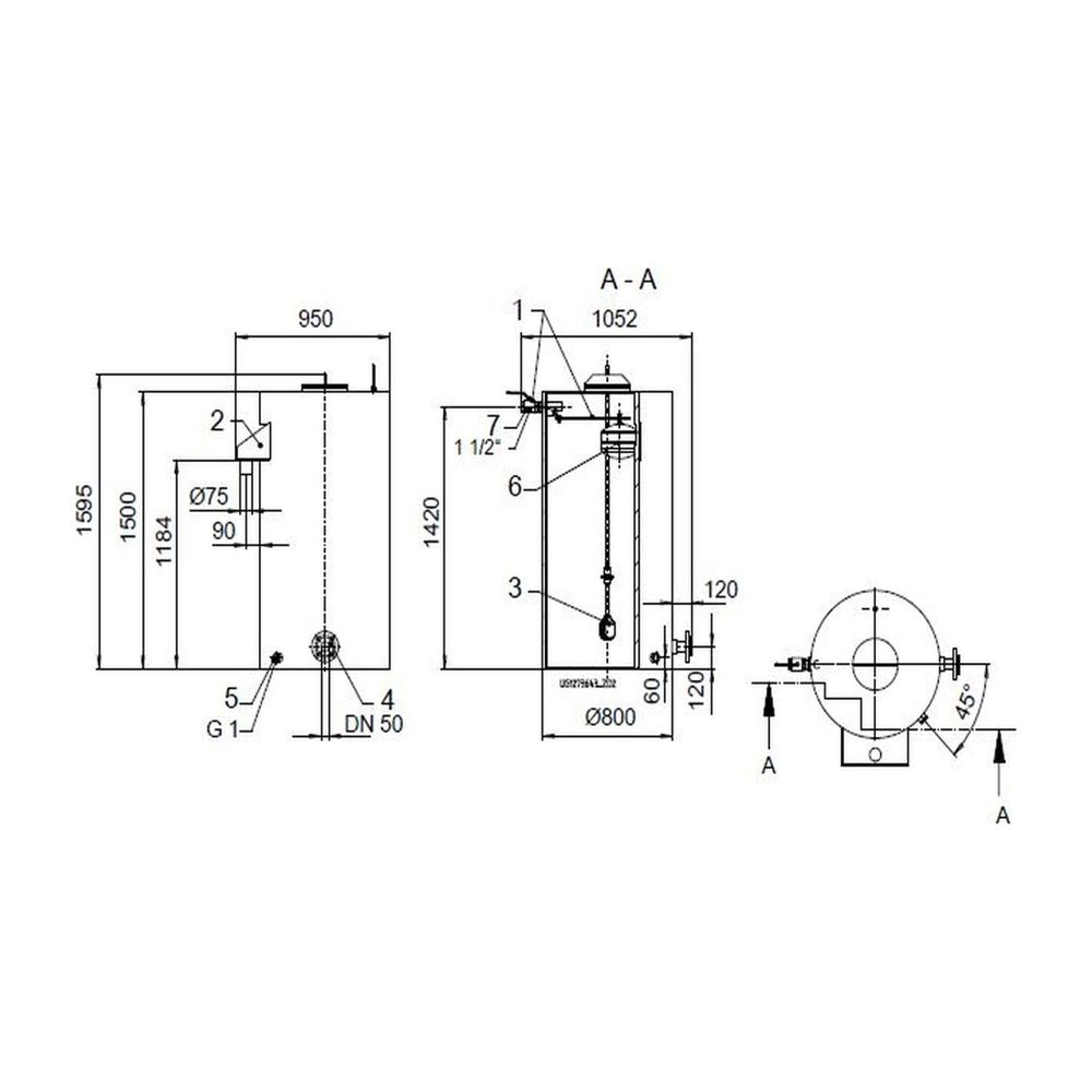 KSB Vorbehälter mit freiem Auslauf Gesamtvolumen 750 l, nutzbares Volumen 500 l, R 1 1/2"... KSB-01141901 4031932199957 (Abb. 1)