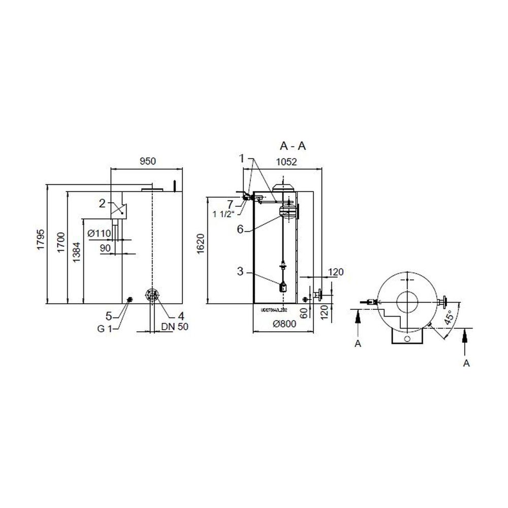 KSB Vorbehälter mit freiem Auslauf Gesamtvolumen 850 l, nutzbaren Volumen 600 l, R 1 1/2"... KSB-01374941 4031932198752 (Abb. 1)