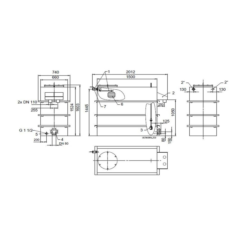 KSB Vorbehälter mit freiem Auslauf Gesamtvolumen 1500 l, nutzbaren Volumen 800 l, 2 x R 2... KSB-01371575 4031932198974 (Abb. 1)