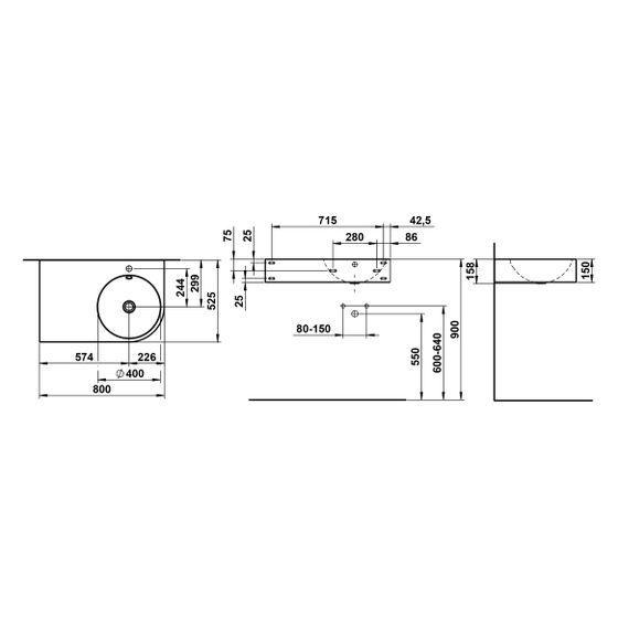 Laufen Waschtisch Form 800x500x158mm, rechteckig, Ablage links 1 Hahnloch mit Überlauf weiß antibak