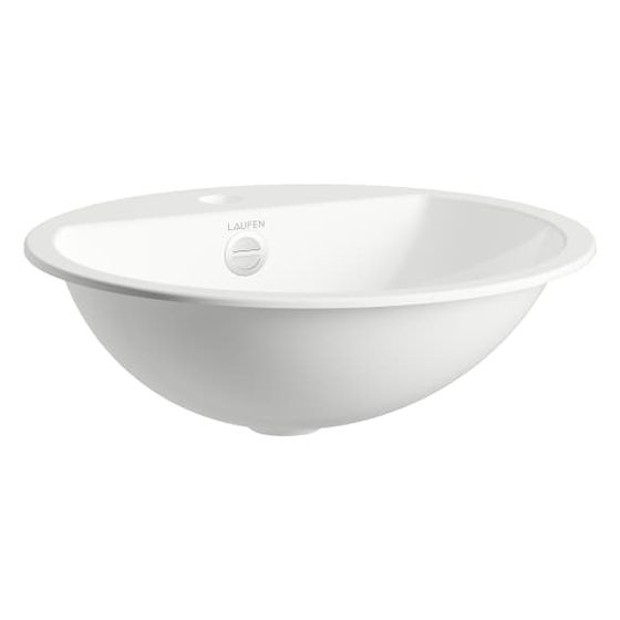 Laufen Einbau-Waschtisch Form rund 450x450x163mm, von oben, mit 1 Hahnloch und Überlauf, Weiß