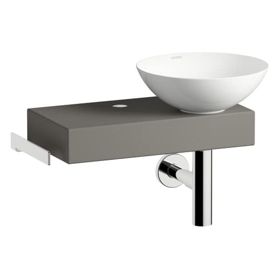 Laufen Waschplatz-Set Piccolo Novo 555x320x400mm, Schale links, mit Platte und Zubehör, 1 Hahnloch, ohne Überlauf Gravel matt
