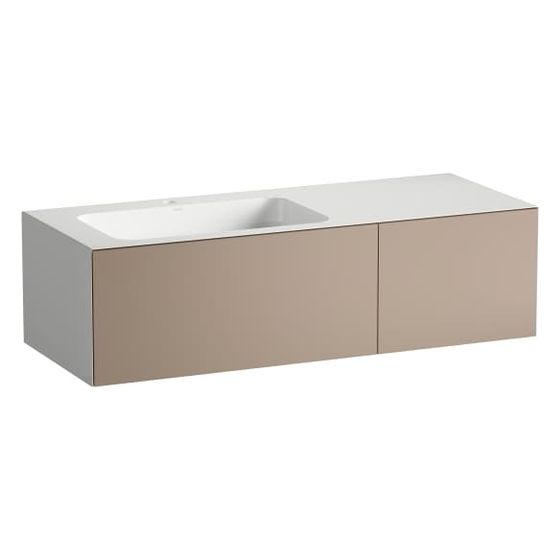 Laufen Waschplatz Folio 1254x500x350mm, Becken links, mit Armaturenbank, 1 Hahnloch, ohne Überlauf, Moonstone