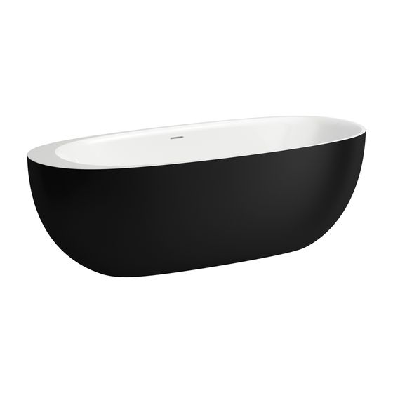 Laufen Freistehende Badewanne, Ilbagnoalessi, 800x1850x590mm, Mattweiß, Mattschwarz/, Mineralgussabl. Sentec, Mittelablauf/oval