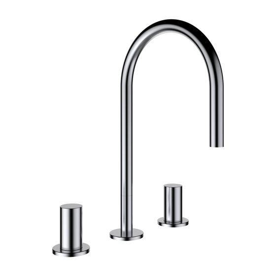 Laufen 3-Loch Waschtischmischer Kartell Schwenkauslauf Ausladung 166mm, ohne Ablaufventil, PVD Edelstahl gebürstet