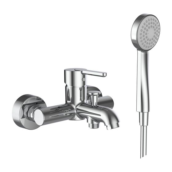 Laufen Einhebel-Wannenmischer Lua Anschlussdistanz 150mm, Chrom, Ausladung 159mm, mit Luftmischdüse/K.-schlauch 160cm/Handbrause