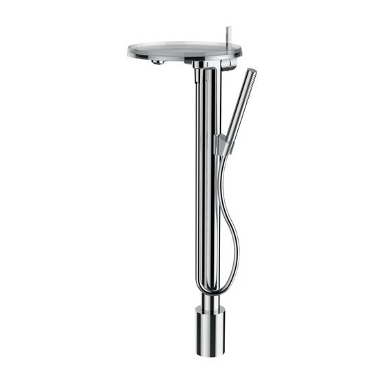 Laufen Einhebel-Standsäulen-Wannenmischer mit Deko-Disc, transparent, Kartell Chrom, Kunststoffschlauch 125cm, Handbrause