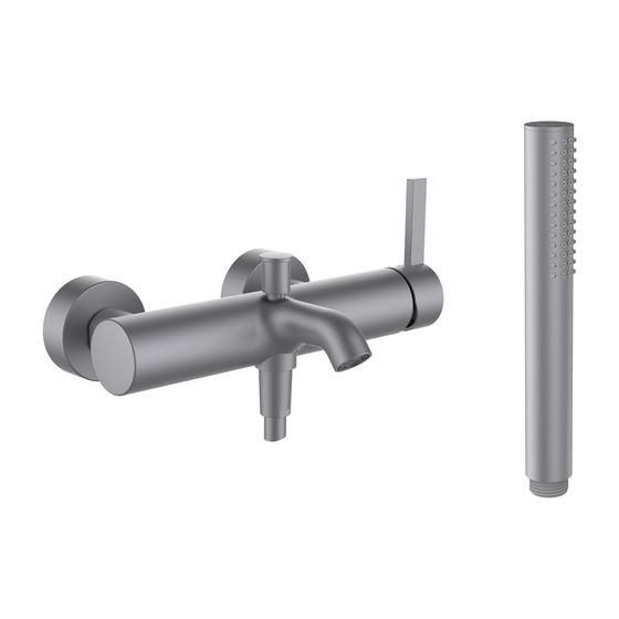 Laufen Einhebel-Wannenmischer Aufputz Kartell mit Kunststoffschlauch 1800mm, Handbrause TwinStick, PVD Edelstahl gebürstet