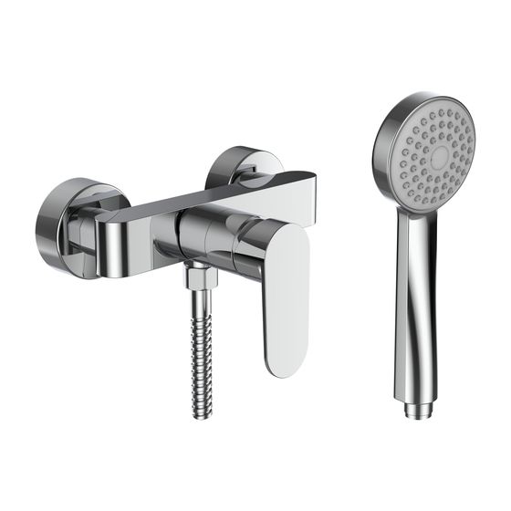 Laufen Einhebel-Brausemischer Aufputz mit Zubehör Kunststoffschlauch 1500mm, Chrom, und Handbrause MyTwin100