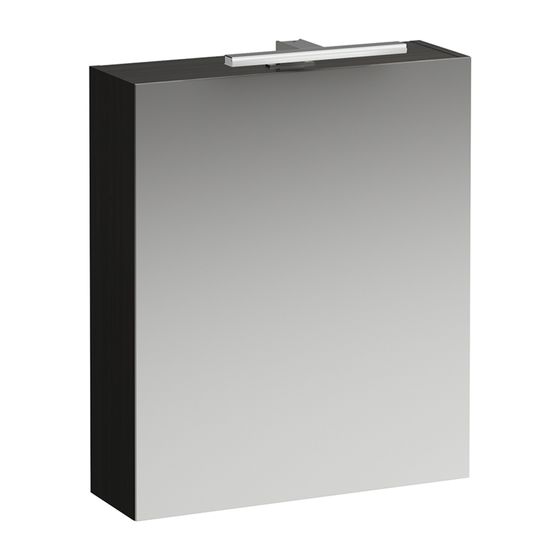 Laufen Spiegelschrank BASE, 185x600x700mm, Ulme dunkel, 1 Tür Scharnier rechts, LED-Licht Elem. horiz., mit Schalter und Steckd.