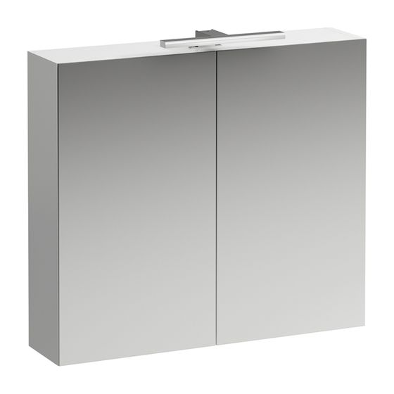 Laufen Spiegelschrank BASE, 185x800x700mm, glänzend Weiß, 2 Türen, LED-Beleuchtung horizontal, mit Schalter und Steckdose
