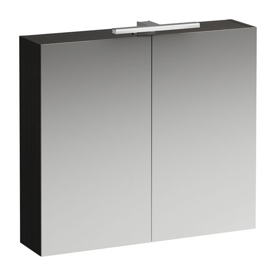 Laufen Spiegelschrank BASE, 185x800x700mm, Ulme dunkel, 2 Türen, LED-Beleuchtung horizontal, mit Schalter und Steckdose