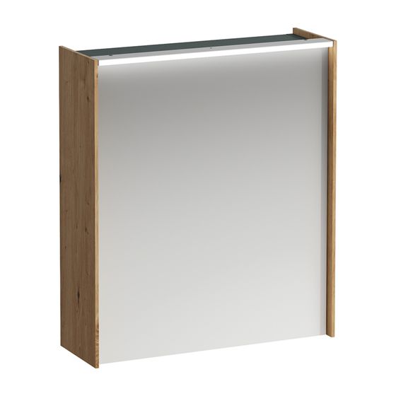 Laufen Spiegelschrank LANI, 715x620x210mm, Wildeiche, 1 Tür 2 Glasfachböden Scharnier links, LED-Bel. horizontal, mit Steckdose