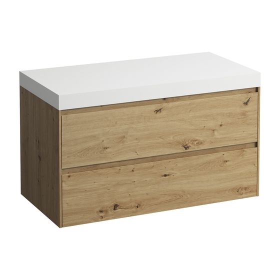 Laufen WT Unterbau u. Platte, Modular System, LANI 495x985x580mm, Wildeiche, Mattweiß, ohne Aussch., 2 Schubladen