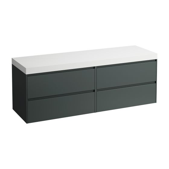 Laufen WT Unterbau u. Platte, Modular System, LANI 495x1570x580mm, V.-grau, Mattweiß, ohne Aussch., 4 Schubl., 80cm L/R