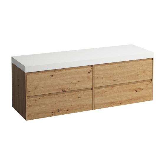 Laufen WT Unterbau u. Platte, Modular System, LANI 495x1570x580mm, Wildeiche, Mattweiß, ohne Aussch., 4 Schubl., 80cm L/R