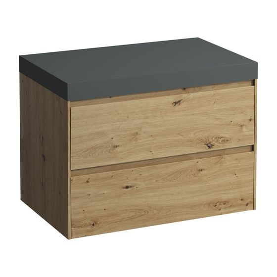 Laufen WT Unterbau u. Platte, Modular System, LANI 495x785x580mm, Wildeiche, V.-grau, ohne Aussch., 2 Schubladen