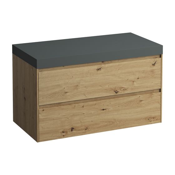 Laufen WT Unterbau u. Platte, Modular System, LANI 495x985x580mm, Wildeiche, V.-grau, ohne Aussch., 2 Schubladen