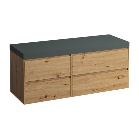 Laufen WT Unterbau u. Platte, Modular System, LANI 495x1370x580mm, Wildeiche, V.-grau, o. Aussch., 4 Schubl., 80cm R, 60cm L