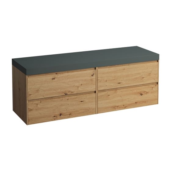 Laufen WT Unterbau u. Platte, Modular System, LANI 495x1570x580mm, Wildeiche, V.-grau, ohne Aussch., 4 Schubl., 80cm L/R