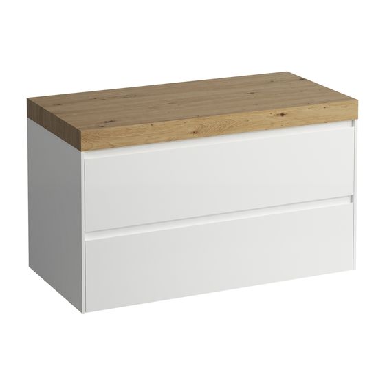 Laufen WT Unterbau u. Platte, Modular System, LANI 495x985x580mm, Wildeiche, glänzend Weiß, o. Aussch., 2 Schubladen