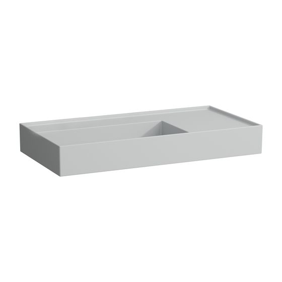 Laufen Waschtisch Kartell 460x900x150mm, Mattgrau, ohne Hahnloch/Überlauf, Ablauf versteckt, Ablage rechts
