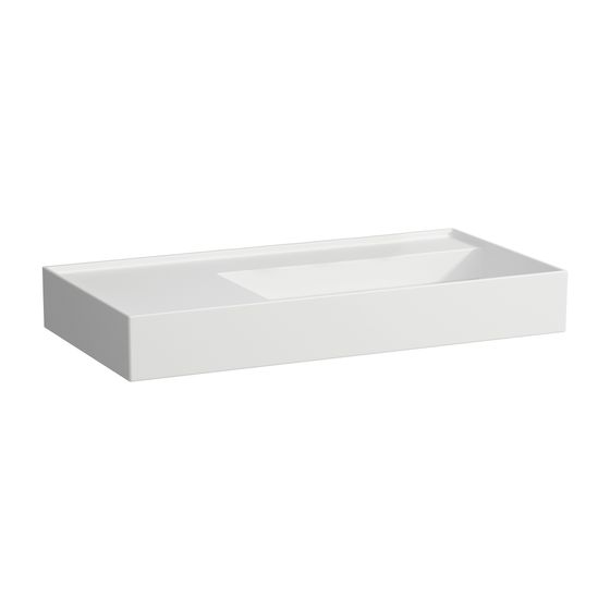 Laufen Waschtisch Kartell 460x900x150mm, Mattweiß, ohne Hahnloch/Überlauf, Ablauf versteckt, Ablage links