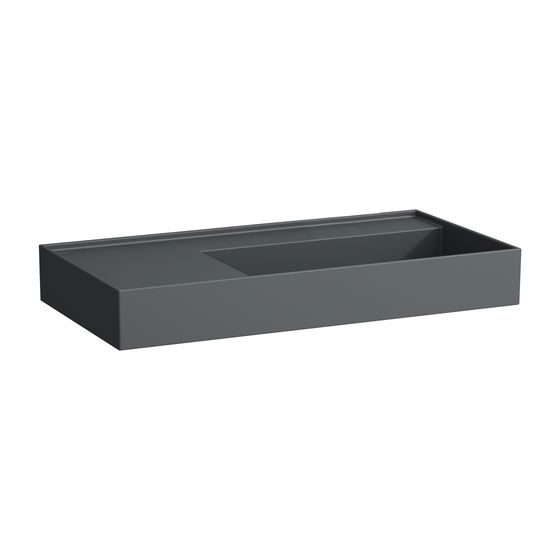 Laufen Waschtisch Kartell 460x900x150mm, Mattgraphit, ohne Hahnloch/Überlauf, Ablauf versteckt, Ablage links