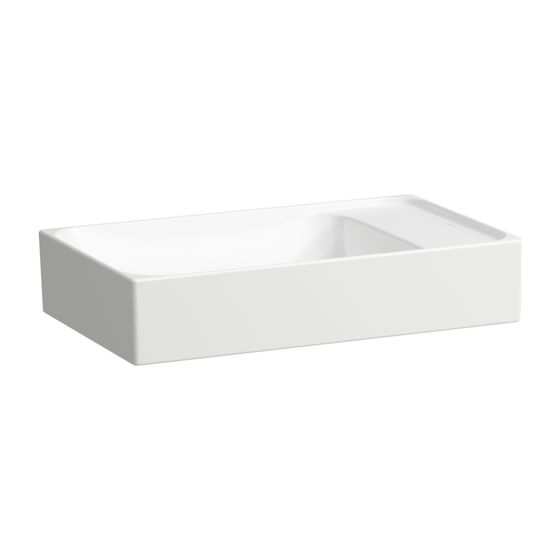 Laufen Waschtisch-Schale MEDA 350x600x150mm, Weiß LCC, asym., ohne Hahnloch/Überlauf, Becken und Hahnlochb. links/rechts