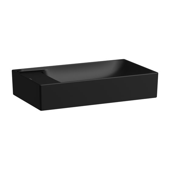 Laufen Waschtisch-Schale MEDA 350x600x150mm, Mattschwarz, asym., o. Hahnloch, mit Überlauf, Becken u. Hahnlochb. links/rechts
