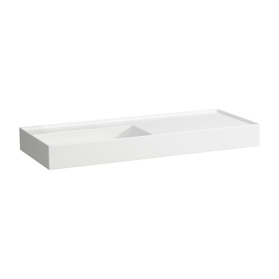 Laufen Waschtisch Kartell 460x1200x150mm, Weiß, ohne Hahnloch/Überlauf, Ablauf versteckt, Ablage rechts