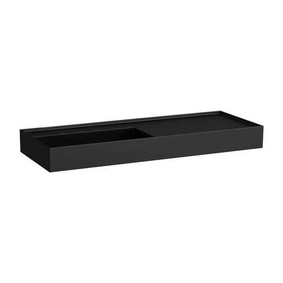 Laufen Waschtisch Kartell 460x1200x150mm, Mattschwarz, ohne Hahnloch/Überlauf, Ablauf versteckt, Ablage rechts
