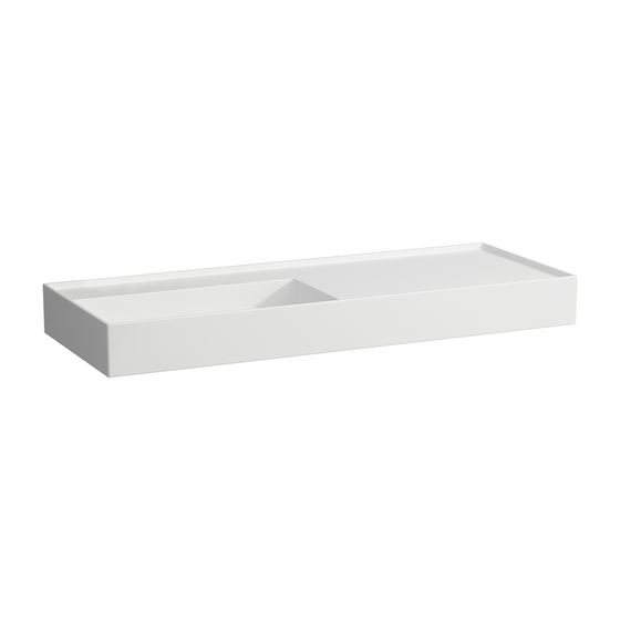 Laufen Waschtisch Kartell 460x1200x150mm, Mattweiß, ohne Hahnloch/Überlauf, Ablauf versteckt, Ablage rechts