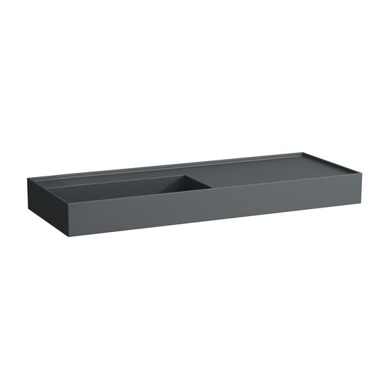 Laufen Waschtisch Kartell 460x1200x150mm, Mattgraphit, ohne Hahnloch/Überlauf, Ablauf versteckt, Ablage rechts