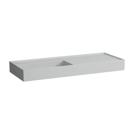 Laufen Waschtisch Kartell 460x1200x150mm, Mattgrau, ohne Hahnloch/Überlauf, Ablauf versteckt, Ablage rechts