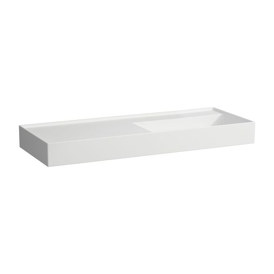 Laufen Waschtisch Kartell 460x1200x150mm, Mattweiß, ohne Hahnloch/Überlauf, Ablauf versteckt, Ablage links