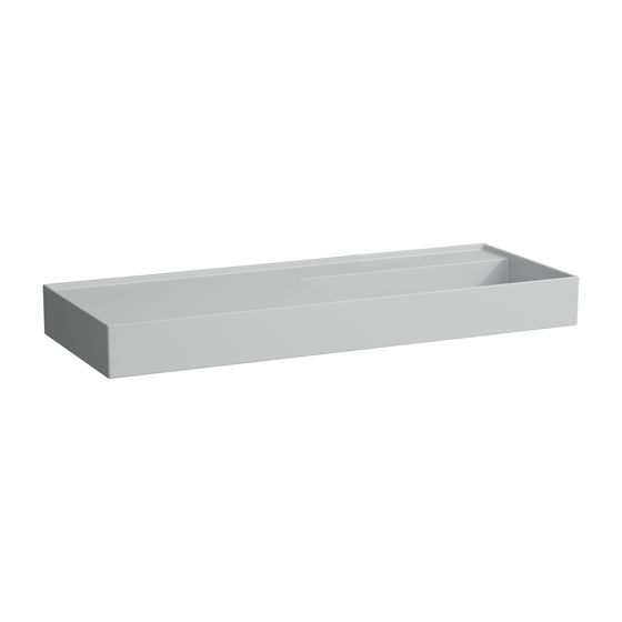 Laufen Waschtisch Kartell 460x1200x150mm, Mattgrau, ohne Hahnloch/Überlauf, Ablauf versteckt, Ablage links