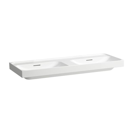 Laufen Doppelwaschtisch, MEDA, 460x1300x160mm, Weiß LCC, ohne Hahnloch, mit Überlauf