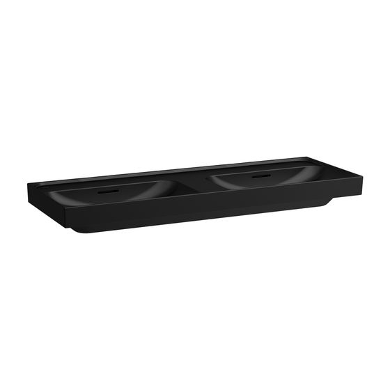 Laufen Doppelwaschtisch, MEDA, 460x1300x160mm, Mattschwarz, ohne Hahnloch, mit Überlauf