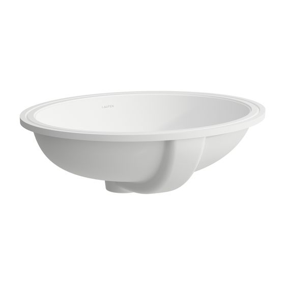 Laufen Einbauwaschtisch von unten Savoy 415x500x180mm, Mattweiß, oval, ohne Hahnloch, Überlauf Oberkante, Unterseite glasiert