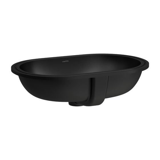 Laufen Einbauwaschtisch von unten Savoy 375x570x175mm, Mattschwarz, oval, ohne Hahnloch, Überlauf Oberkante, Unterseite glasiert