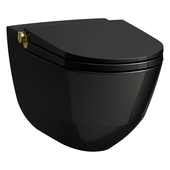 Laufen Dusch-Tiefspül-WC wandhängend Cleanet Riva 600x355x415mm, spülrandlos mit Controller, Schwarz glänzend/Gold glänzend