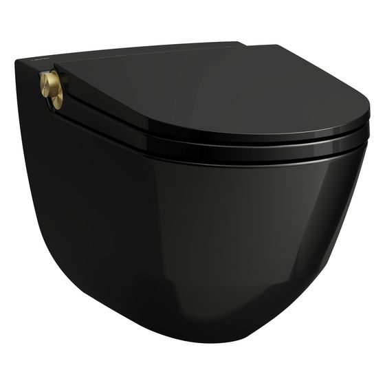 Laufen Dusch-Tiefspül-WC wandhängend Cleanet Riva 600x355x415mm, spülrandlos mit Controller, Schwarz glänzend/Blasgold matt