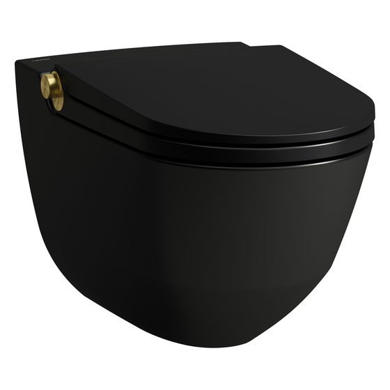 Laufen Dusch-Tiefspül-WC wandhängend Cleanet Riva 600x355x415mm, spülrandlos mit Controller, Schwarz matt/Gold glänzend