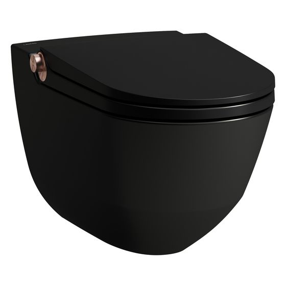 Laufen Dusch-Tiefspül-WC wandhängend Cleanet Riva 600x355x415mm, spülrandlos mit Controller, Schwarz matt/Rosègold glänzend