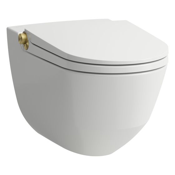 Laufen Dusch-Tiefspül-WC wandhängend Cleanet Riva 600x355x415mm, spülrandlos mit Controller, Weiß matt/Blassgold matt